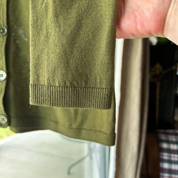 Talbot Button Down Cardigan Sweater Olive Green Petite Small with Pockets - Picture 5 of 8